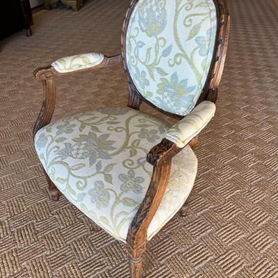 Beautiful Antique Carved Wood Armchair with Updated Upholstery