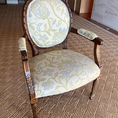 Beautiful Antique Carved Wood Armchair with Updated Upholstery