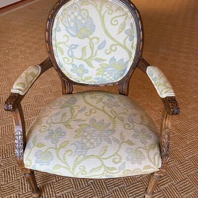 Beautiful Antique Carved Wood Armchair with Updated Upholstery
