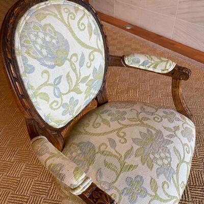 Beautiful Antique Carved Wood Armchair with Updated Upholstery
