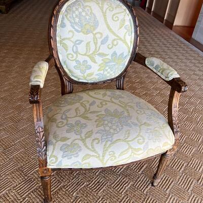 Beautiful Antique Carved Wood Armchair with Updated Upholstery
