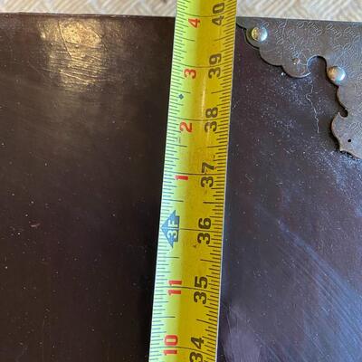 Antique Asian Dark Wood and Silver Tone Metal Detail Trunk