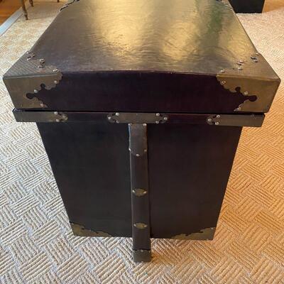 Antique Asian Dark Wood and Silver Tone Metal Detail Trunk