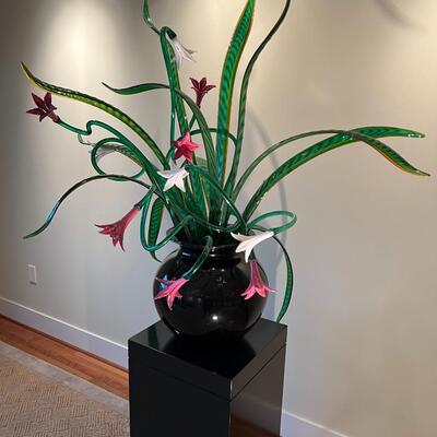 Vibrant Large Hand Blown Glass Floral Bouquet Sculpture by R & O Glass