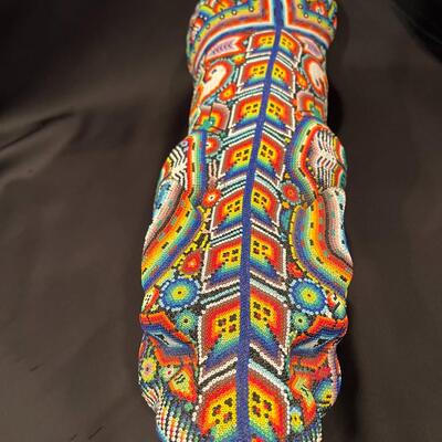 Large Huichol Multicolor Beaded Jaguar Art 34 Inches Long