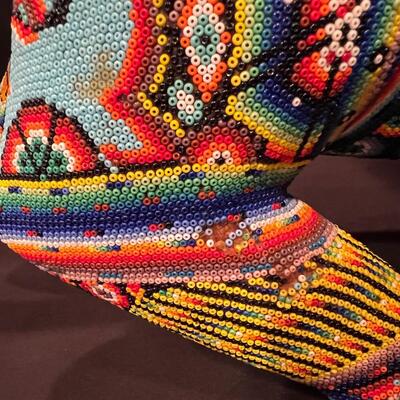 Large Huichol Multicolor Beaded Jaguar Art 34 Inches Long