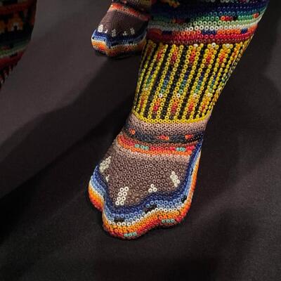 Large Huichol Multicolor Beaded Jaguar Art 34 Inches Long