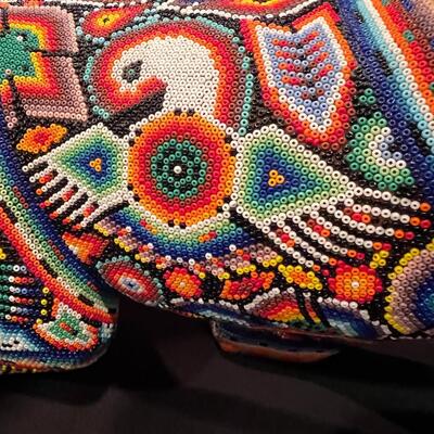 Large Huichol Multicolor Beaded Jaguar Art 34 Inches Long