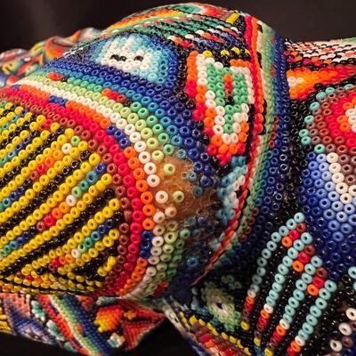 Large Huichol Multicolor Beaded Jaguar Art 34 Inches Long