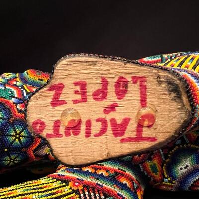 Large Huichol Multicolor Beaded Jaguar Art 34 Inches Long