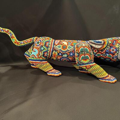 Large Huichol Multicolor Beaded Jaguar Art 34 Inches Long