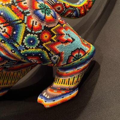 Large Huichol Multicolor Beaded Jaguar Art 34 Inches Long