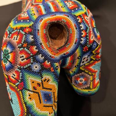 Large Huichol Multicolor Beaded Jaguar Art 34 Inches Long