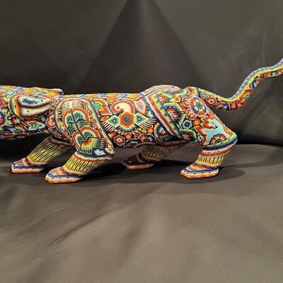 Large Huichol Multicolor Beaded Jaguar Art 34 Inches Long