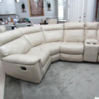 LOT 2  SIX PIECE SECTIONAL SOFA WITH 3 RECLINERS AND A STORAGE CUBE WITH USB PORTS