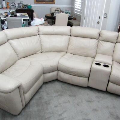 LOT 2  SIX PIECE SECTIONAL SOFA WITH 3 RECLINERS AND A STORAGE CUBE WITH USB PORTS