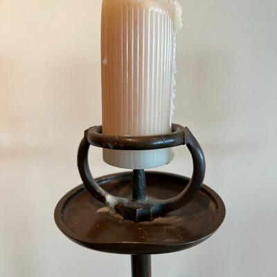 Pair of Tall Vintage Metal Candlesticks with Accessories