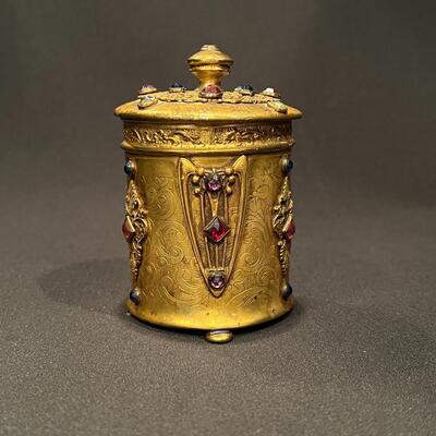 Art Deco Apollo Gilt Metal and Jeweled Lidded Container