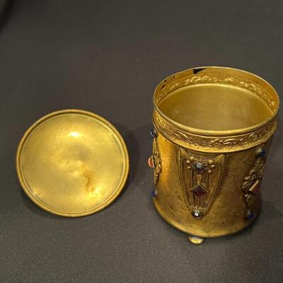 Art Deco Apollo Gilt Metal and Jeweled Lidded Container