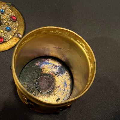 Art Deco Apollo Gilt Metal and Jeweled Lidded Container