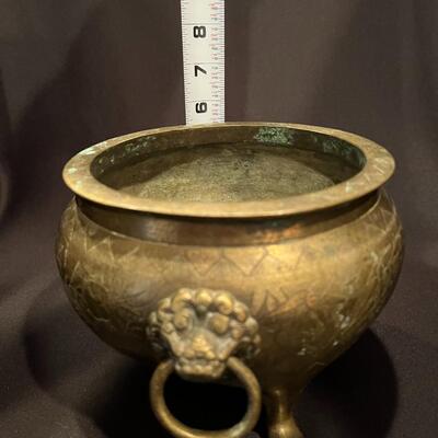 Antique Chinese Brass Planter with Lion Handles