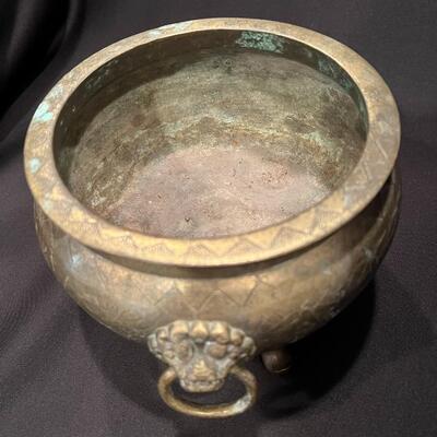 Antique Chinese Brass Planter with Lion Handles