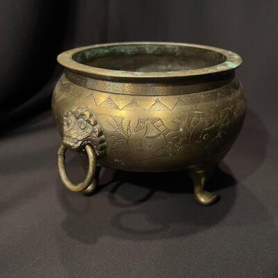 Antique Chinese Brass Planter with Lion Handles