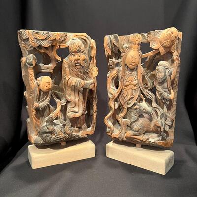 Antique Chinese Carved Wood on Stands