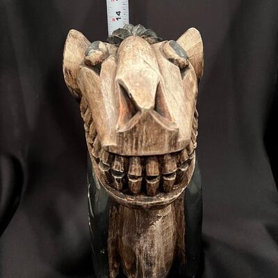 Vintage Carved Wood Head of Animal Statue Signed JFT