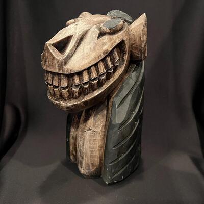 Vintage Carved Wood Head of Animal Statue Signed JFT