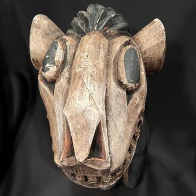 Vintage Carved Wood Head of Animal Statue Signed JFT