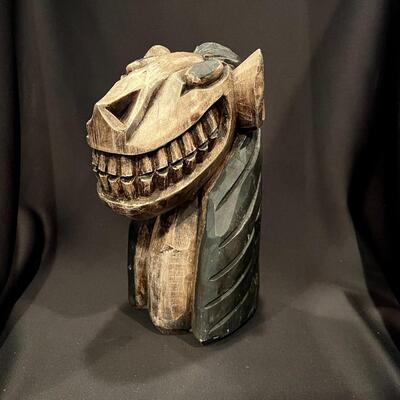 Vintage Carved Wood Head of Animal Statue Signed JFT
