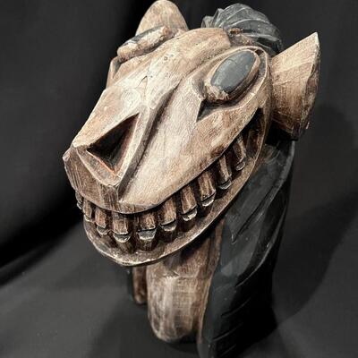 Vintage Carved Wood Head of Animal Statue Signed JFT