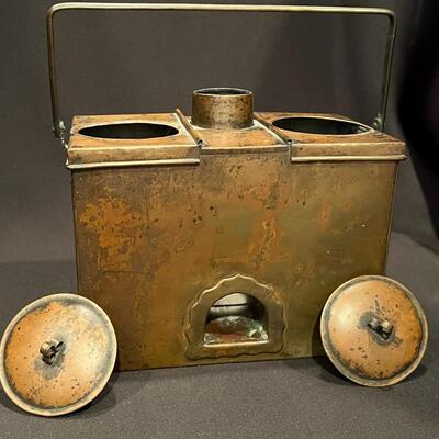 Antique Metal Japanese Sake Warmer Container with Handle