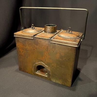 Antique Metal Japanese Sake Warmer Container with Handle