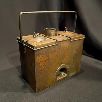 Antique Metal Japanese Sake Warmer Container with Handle