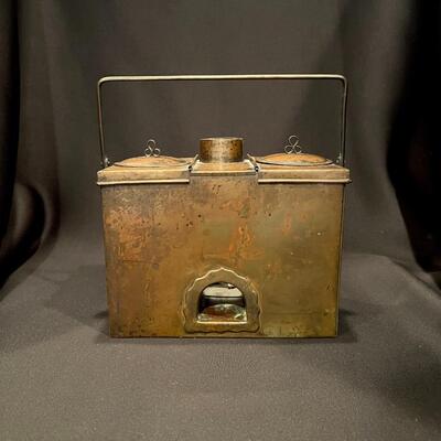 Antique Metal Japanese Sake Warmer Container with Handle