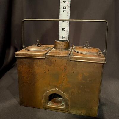 Antique Metal Japanese Sake Warmer Container with Handle