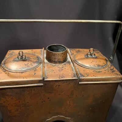 Antique Metal Japanese Sake Warmer Container with Handle