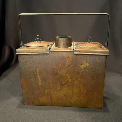 Antique Metal Japanese Sake Warmer Container with Handle