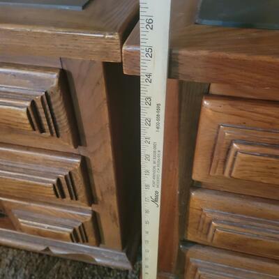 2 nice end tables With green stone inserts on top