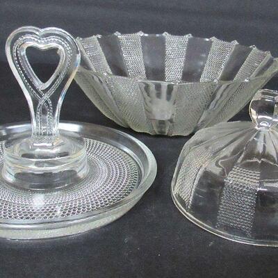 Lot of Vintage Jeanette Glass Dewdrop Pattern Dishes, Butter Cover