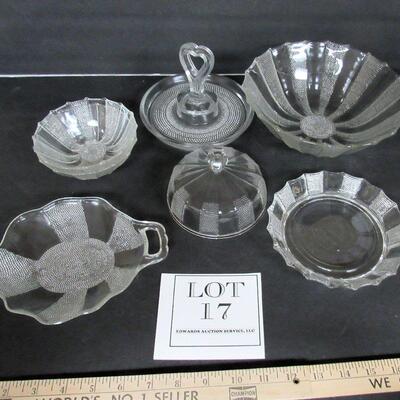 Lot of Vintage Jeanette Glass Dewdrop Pattern Dishes, Butter Cover