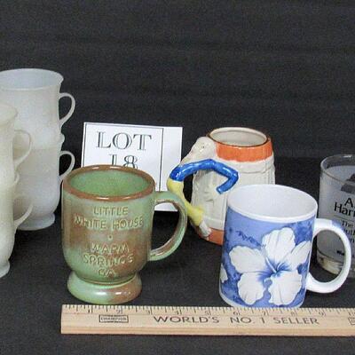 Lot of Mugs and Glass, Frankoma, Hawaii, Occupied Japan Figural, Koolaid
