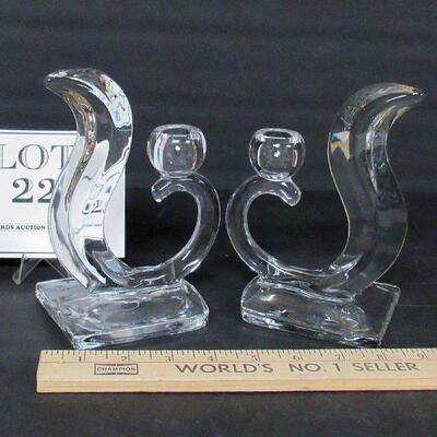 Pair Vintage Glass Candleholders