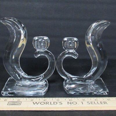 Pair Vintage Glass Candleholders
