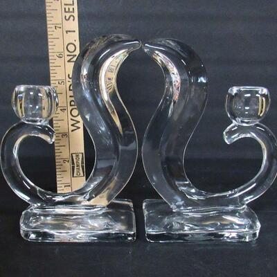 Pair Vintage Glass Candleholders