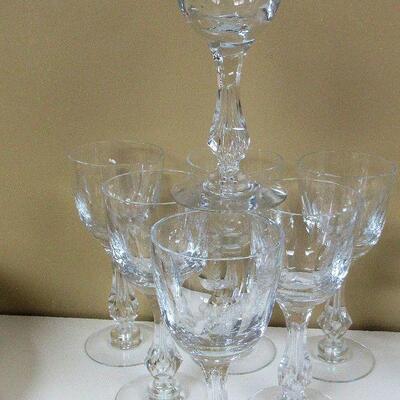 Vintage Tiffin Palias Versailles Set of 7 Vintage Matching Etched Tall Wines, 6 3/4" Tall