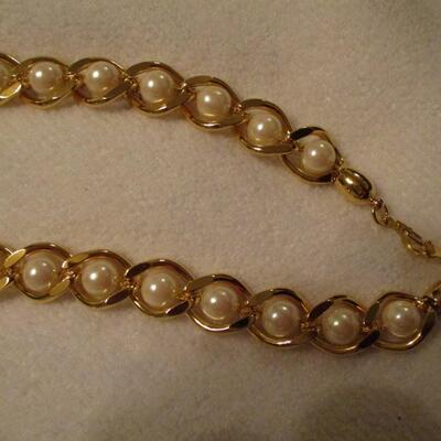 Napier Faux Pearl and Gold Necklace w/Earrings