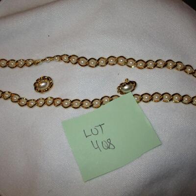 Napier Faux Pearl and Gold Necklace w/Earrings
